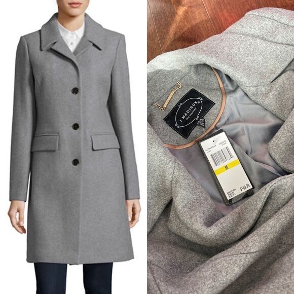1 Madison the Coat Edit Wool-blend Reefer Coat-Grey-medium - Picture 1 of 5